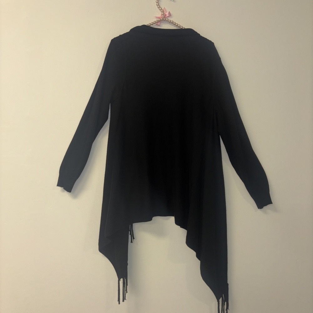 Diane Gilman Womens‎ XL Black Fringe Sharkbite Open Front Cardigan Sweater - Picture 6 of 7